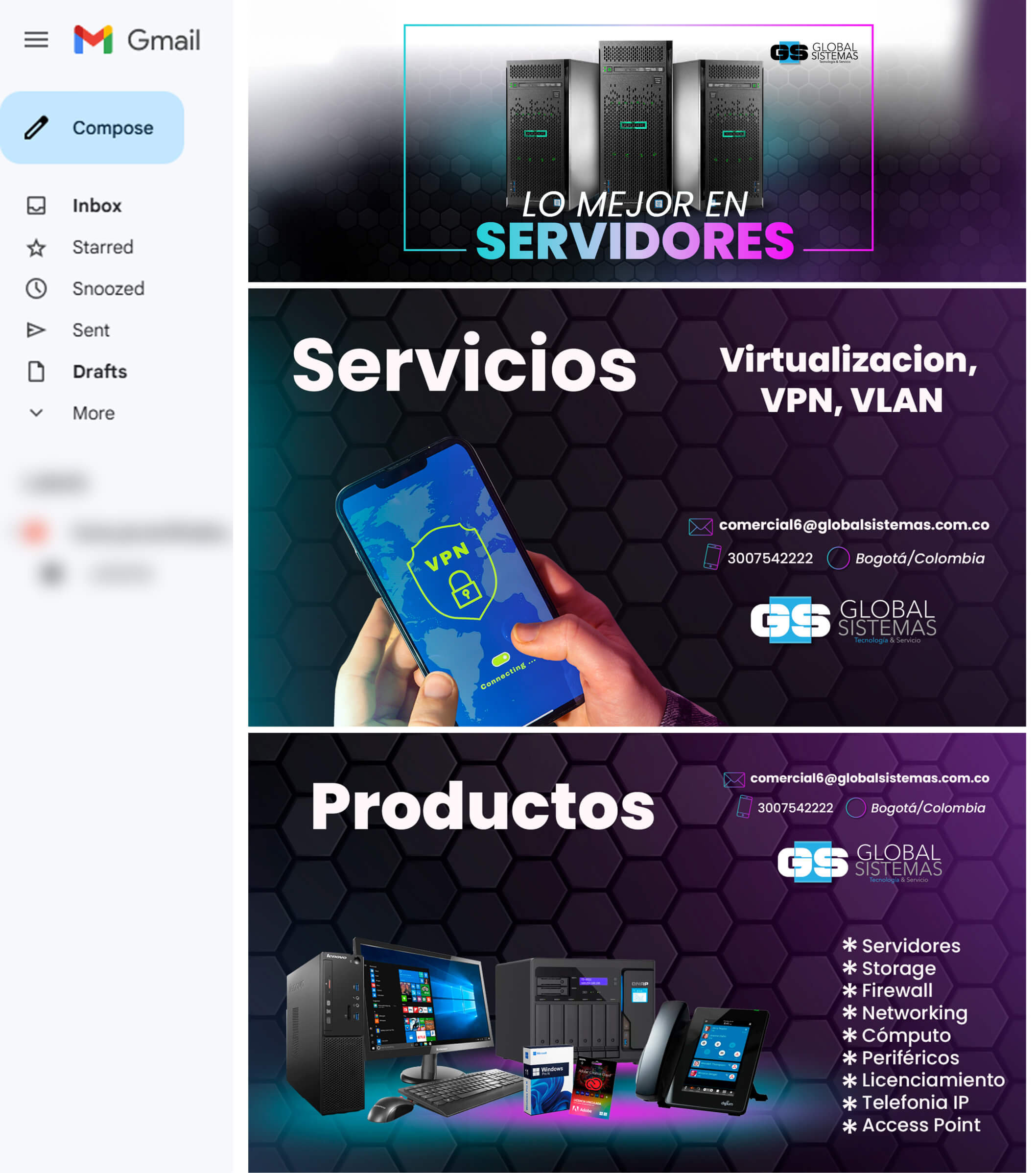 diseño para mailing Global Sistemas